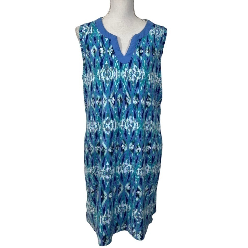 L.L. Bean Dress Women’s Large Blue V-Neck Cotton Jersey Knit Sleeveless Summer